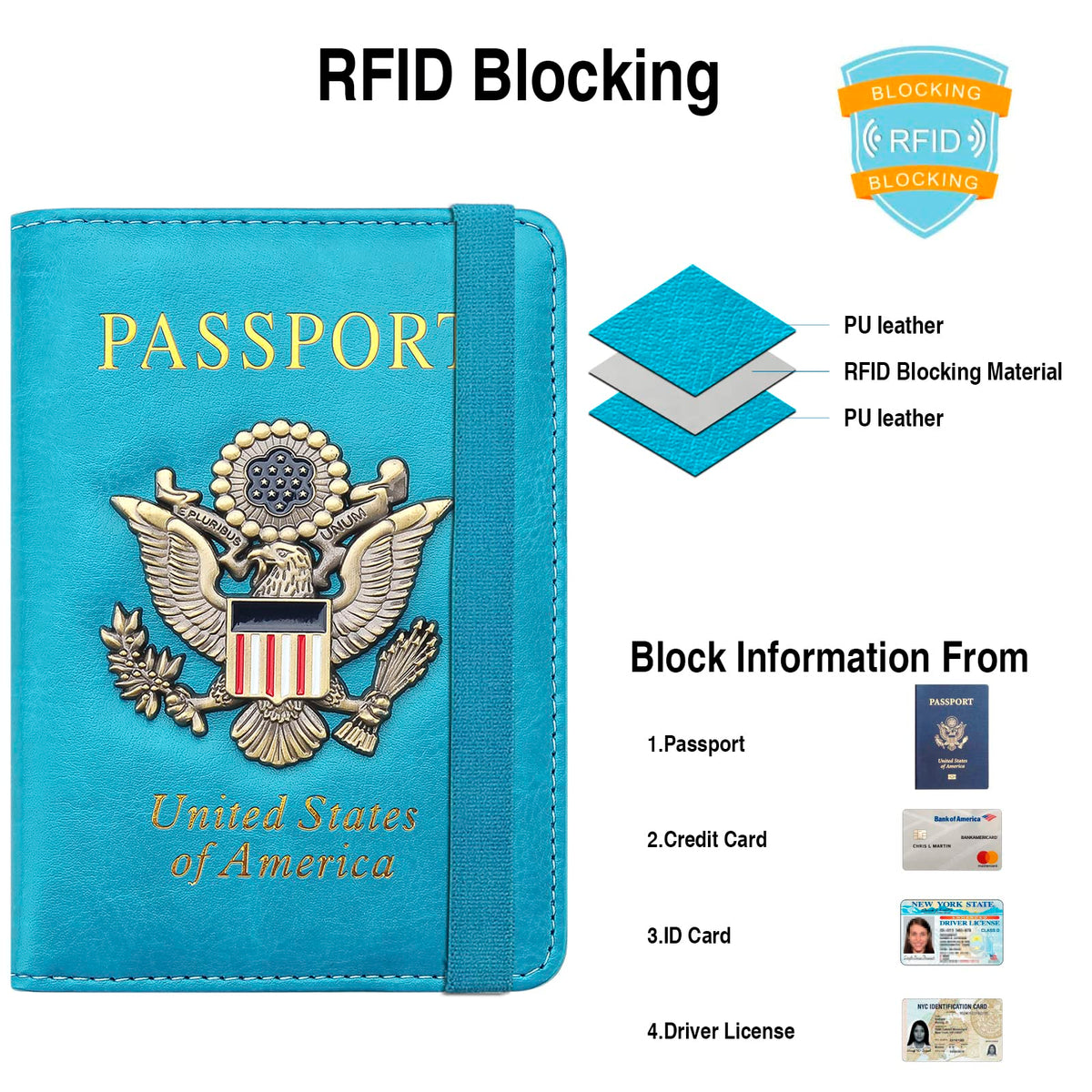 FACATH Passport Cover Case, Holder, Protector Travel Covers Wallet Case RFID Blocking Leather Card Case, Document Organizer (Sky Blue)