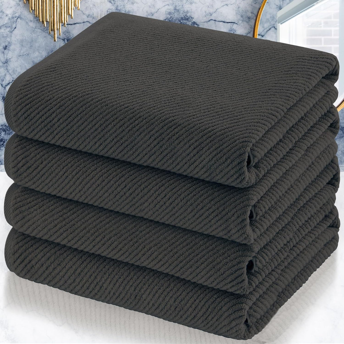 VOOVA & MOVAS Grey Bath Towels (4PC, Large 30"x56") - 100% Cotton | Quick Dry | Light Weight | Thick | Soft | Absorbent, Luxury Hotel Shower Towel, Bath Towel Gift Set, Dark Gray