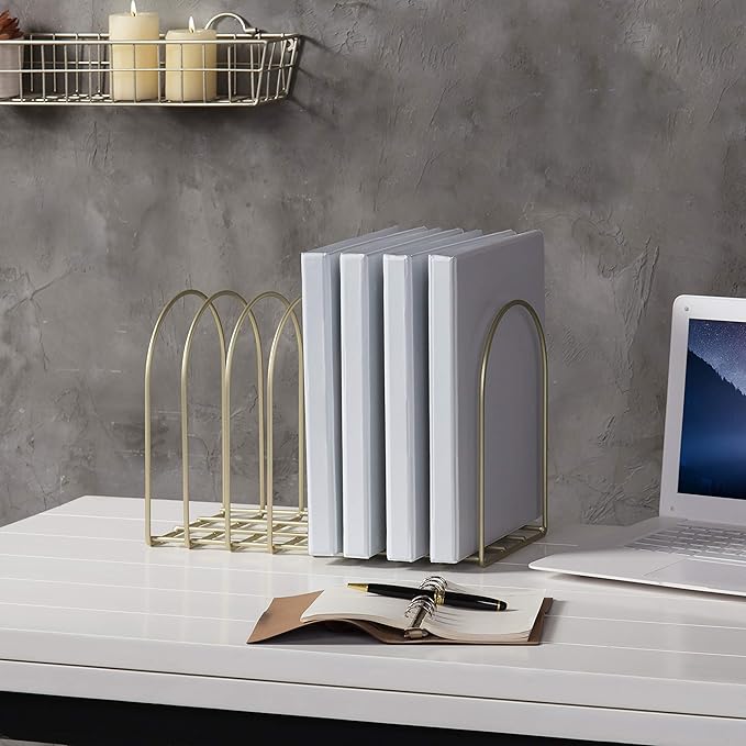 MyGift Large Desktop Document Holder, Brass Metal Wire File Folder Organizer Rack with 8-Slots and Arch Design