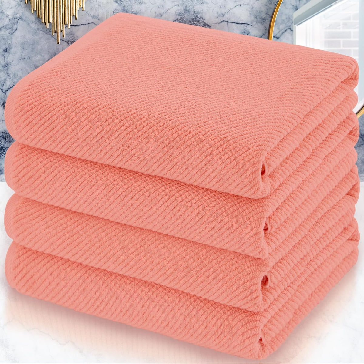 VOOVA & MOVAS Large Bath Towels, 4 Pack 30" x 56" - 100% Cotton | Quick Dry | Light Weight | Thick | Soft | Absorbent, Luxury Shower Towel for Bathroom, Towel Gift Set, Coral Pink