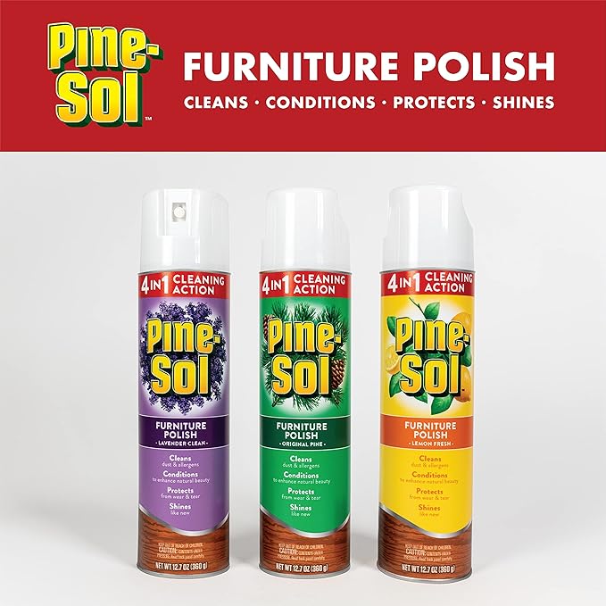 Pine-Sol Furniture Polish Aerosol, Lavender Scent - Wood Furniture Polish Spray Gives You A Powerful Clean You Can Trust - 12.7 Ounce - 6 Pack
