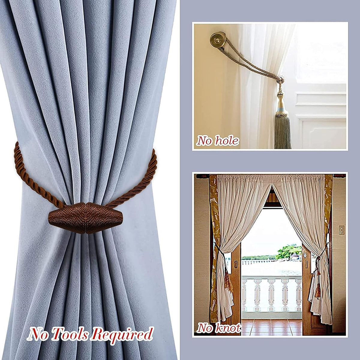 Hion Magnetic Curtain Tiebacks Dark Brown 2pcs, Curtain Tiebacks Buckles Holdbacks Holders Hooks Clip for Home Bedroom Office Decorative Curtain