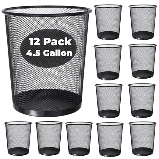 GOODSOFA 12 Pcs Mesh Trash Cans 4.5 Gallon Open Top Mesh Waste Wastebasket Lightweight Trash Bin Metal Basket Garbage Can for Kitchen Office Dorm Room Living Bedroom Under Desk Home Black