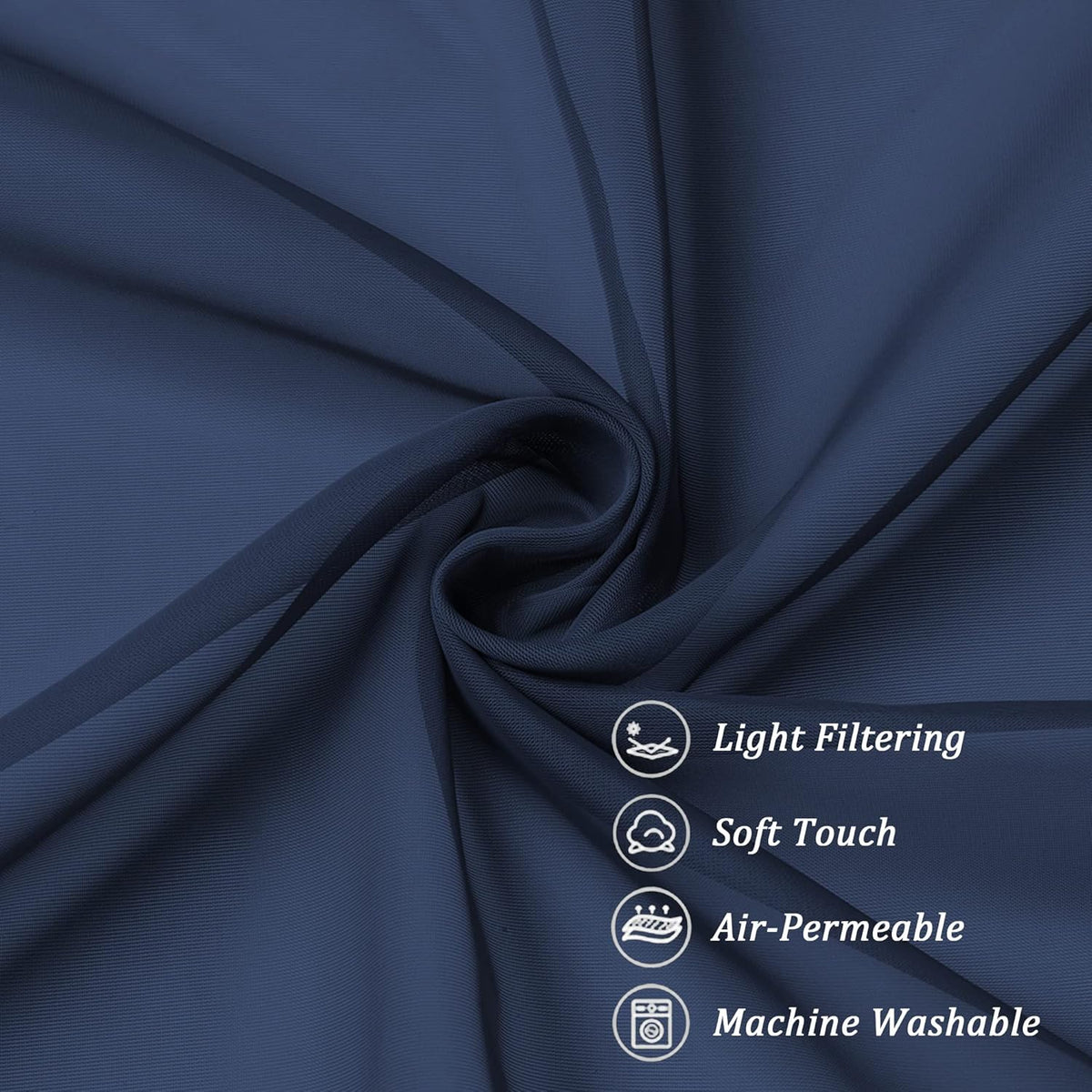Chyhomenyc Voile Sheer Curtain Panels 45in Long 2 Pack, Short Bathroom Window Curtains for Small Window/Living Room/Guest Room/Basement, Airy Light Filtering Drapes, 42W x 45L inch, Navy Blue