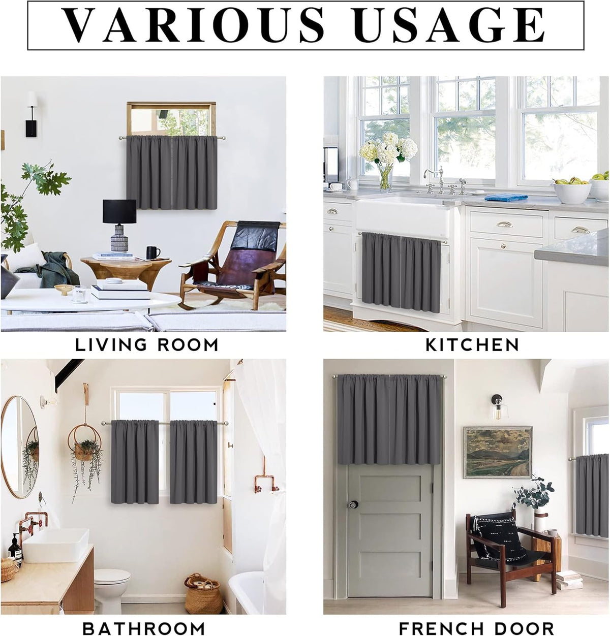 RYB HOME Curtains for Bedroom 72 inches Long, Blackout Thermal Insulating Window Treatment Drapes for Living Room Bathroom Basement Laundry Classroom, W 34 x L 72, Grey, 2 Panels