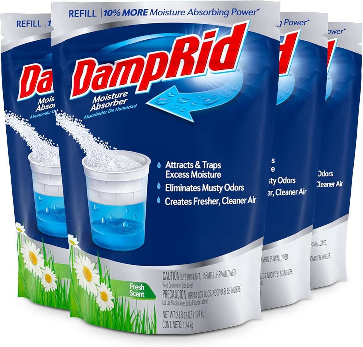 DampRid Refill Bag, 4-Pack - Fresh Scent Moisture Absorbers for Rooms with Excess Humidity, Long-Lasting, Eliminates Musty Odors and Creates Fresher Air, 4/2 lb. 12 oz (1.24 kg)