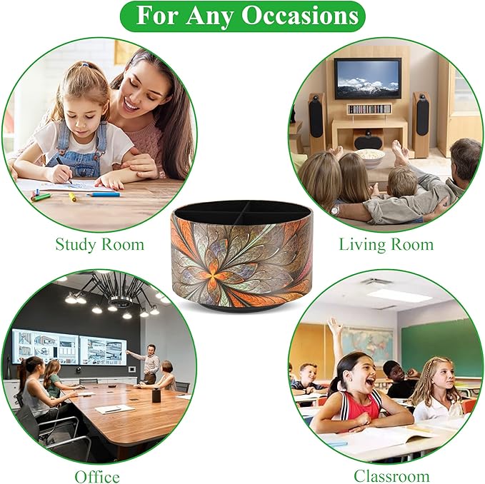 lizimandu Round Leather Art Supply Organizer,Remote Control Holder,360 Degree Rotating,Multi-Functional Pencil Holder,4 Compartments Desktop Stationary Organizer(1-Orange Flower)