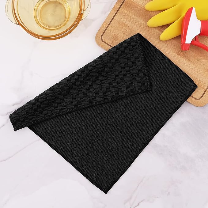 Kitinjoy Microfiber Cleaning Cloth, 12 Pack Soft and No Lint Microfiber Towels Cleaning Supplies, Absorbent Fast Drying Cleaning Rags for Housekeeping, Kitchen, Window, 12 x12 Inches, Black