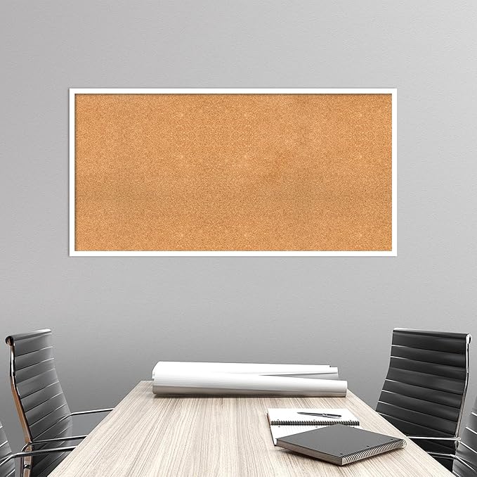 Amanti Art Natural Cork Board for Wall, 25x49 Vision Board with White Frame, Oversize Corkboard Office Decor for Home Organization, Modern Corkboard Pinboard to Display Items for Home Organization in