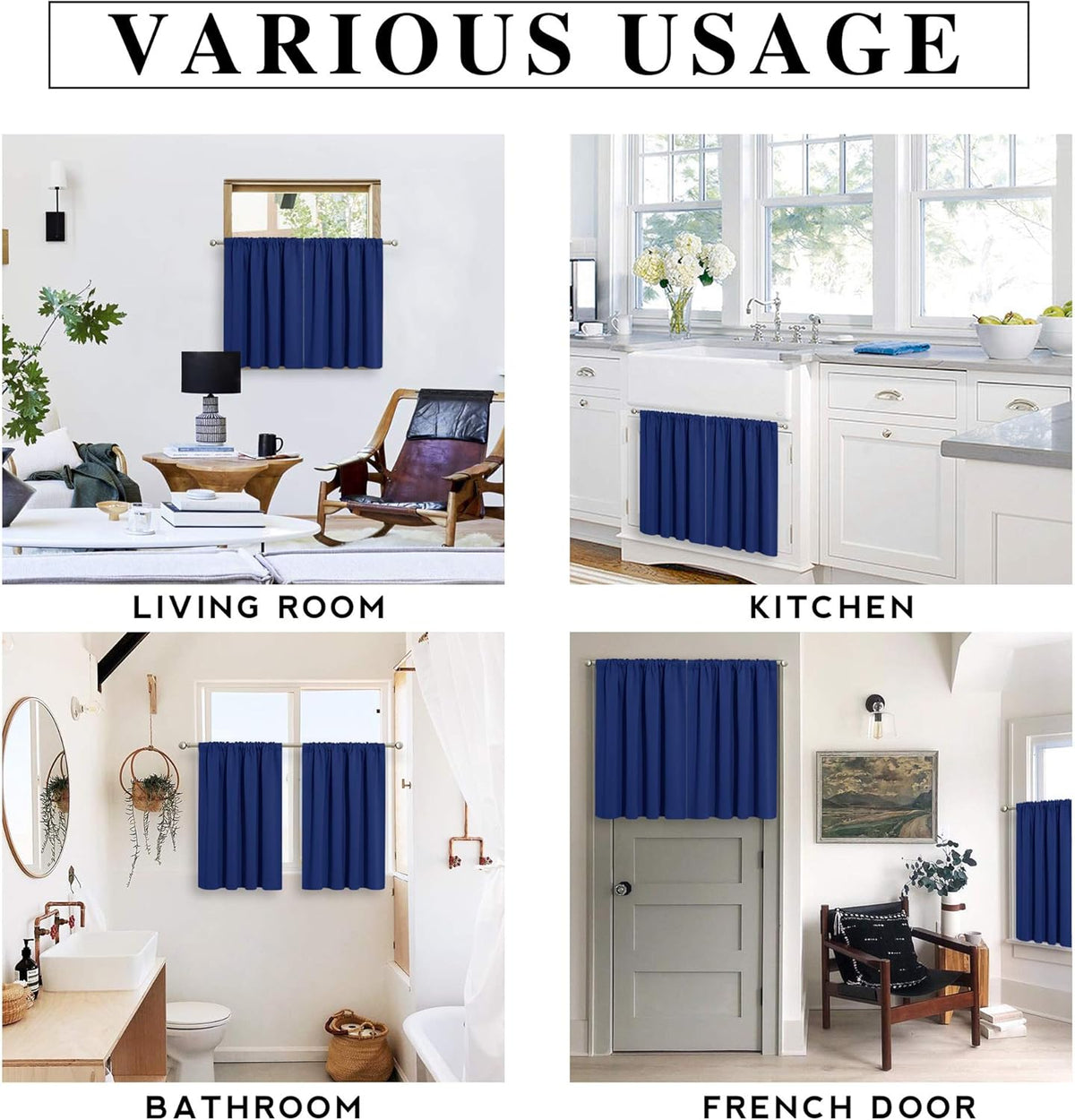 RYB HOME Bathroom Window Curtains - Super Soft Blackout Privacy Curtains for Baby Nursery Bedroom Basement Garege Workshop Kitchen Dining Living Room, W 29 x L 30, Marine Blue, 2 Pcs