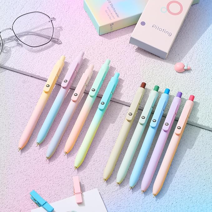 Epakh Gel Pens, 10 Pcs 0.5mm Quick Dry Black Ink Fine Point Smooth Writing Pens High End Series Retractable Aesthetic Ballpoint for Office School Supplies Women Men Gifts(Macaron Color,Classic)