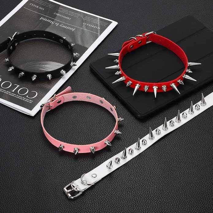 MECCANIXITY Spiked Chokers, Metal Spike Studded Link Leather Collar Chokers Necklace with Spikes Gothic Jewelry Accessories