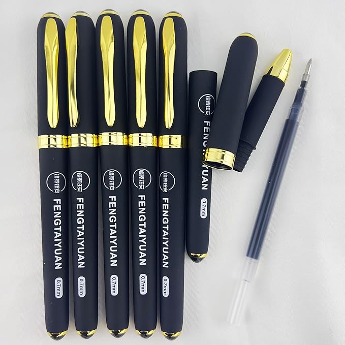 Fengtaiyuan 07P18Prox6, Gel Pens, Black Ink, FIne Point 0.7mm, Writting Pens, Smooth, 6 Pack (07P18Prox6)