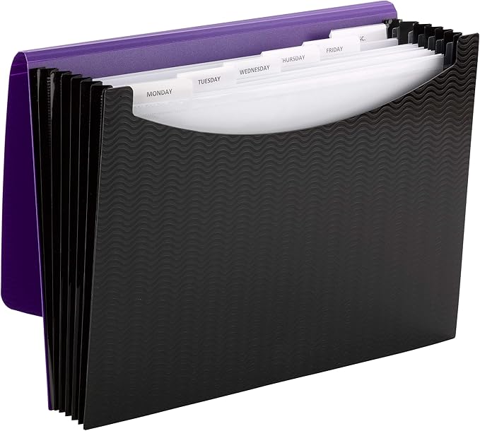 Smead Poly Expanding File, 6 Dividers, Flap and Cord Closure, Letter Size, Wave Pattern Purple/Black (70882)