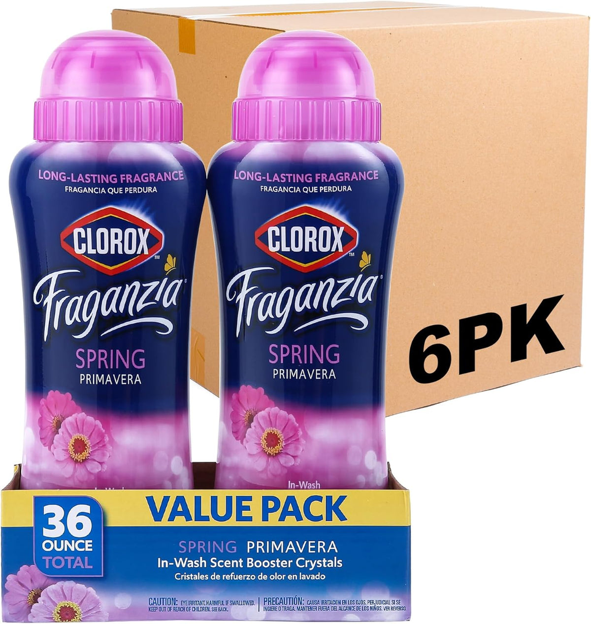 Clorox Fraganzia Laundry Scent Booster Crystals in Spring Scent - Scented In-Wash Freshener Beads for Fresh, Clean, Great Smelling Clothes and Linens, Twin 18 Oz - 6 Pack