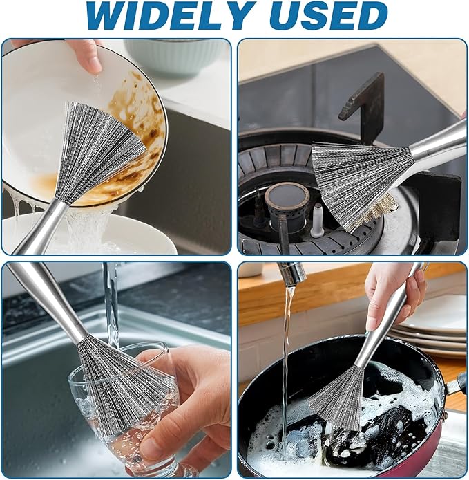 2Pcs 304 Stainless Steel Pot Brushes, Stainless Steel Scrubber Tools Metal Cleaning Products Easy to Clean Suitable for Removing Kitchen Stains Gifts for Mom