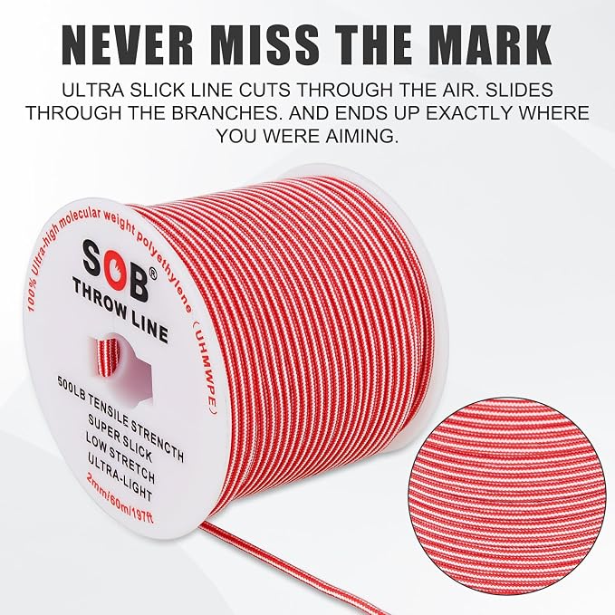 SOB Arborist Throw Line Kit with Slick Rope 197FT, Throw Weight, Reflective Storage Bag, Suit for Tree Cutting,Camping, Trimming, Hanging Swing 