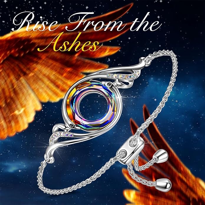 Kate Lynn ♥ Rise From the Ashes Phoenix Bracelet Made with Crystals from Austria, Adjustable Slider Bracelet for Women, Packaged with Jewelry Box, Birthday Gift for Women, Symbol of Luck and Renewal
