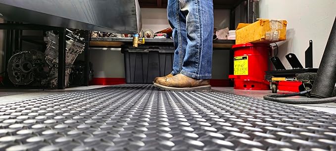 Rhino Mats, American Classic Diamond Anti-Fatigue Mats, Industrial Ergonomic Comfort Standing Mat for Work, Home, Garage, Office, Kitchen or Anywhere (Black 1" Thick, 4 FT. x 11 FT.)