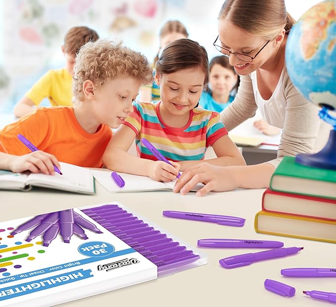 Duchong Highlighters, 30 Packs Purple Highlighter Bright Colors Bulk, Chisel Tip Dry-Quickly No Bleed Highlighter Markers for Adults Kids, Office Classroom Must Have, School Supplies for Teachers