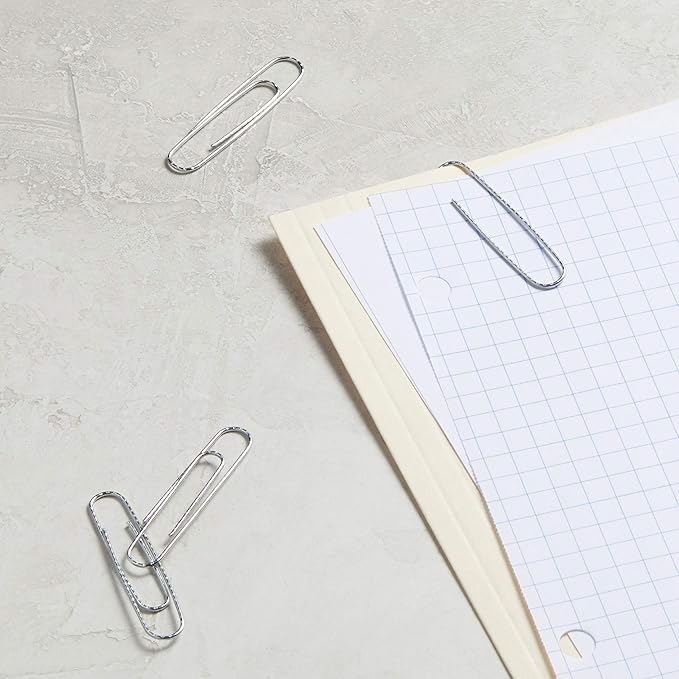 Amazon Basics Jumbo Size Office Paper Clips, Non Skid, 1000 Count (10 Pack of 100), Silver, A7072557