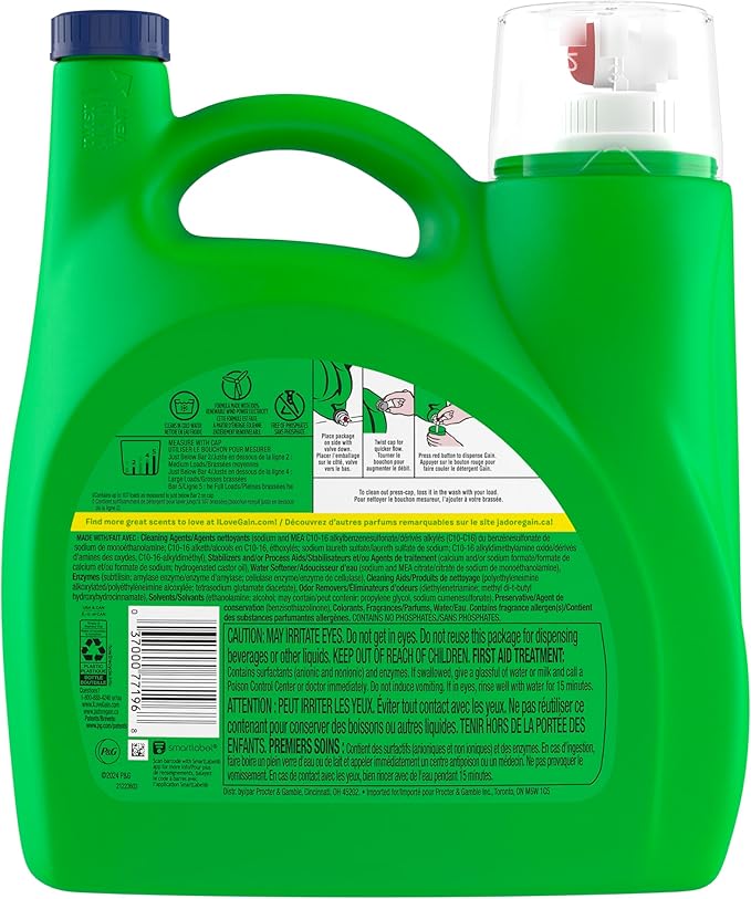 Gain Liquid Laundry Washing Detergent, Moonlight Breeze Scent 154 fl oz, 107 Loads, Lasting Freshness + Powerful Cleaning and Odor Fighting ingredients