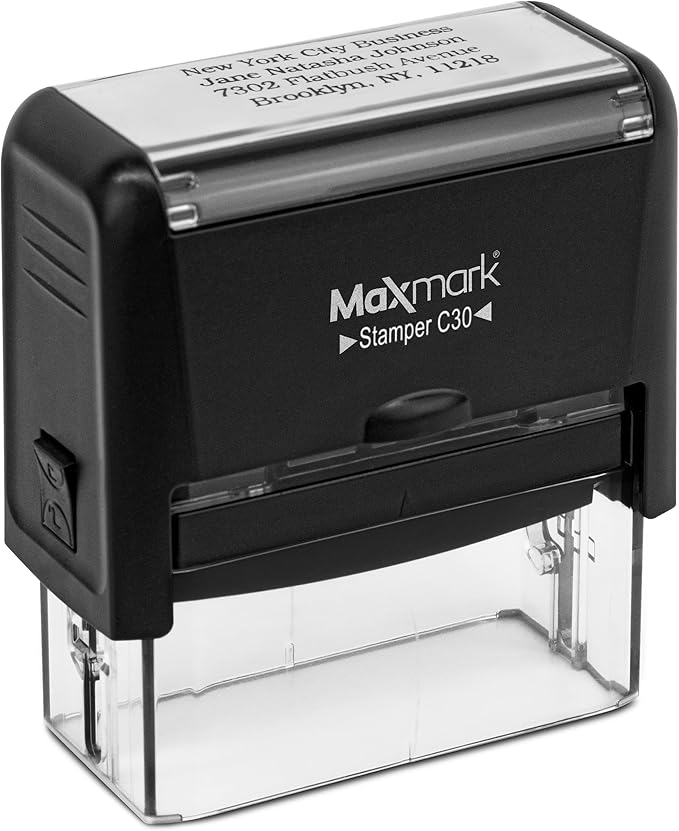 Custom Self Inking Rubber Stamp - Up to 4 Lines of Text - Choose from 15 Ink Colors - Medium Size