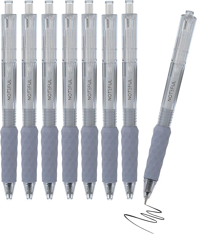 Retractable Gel Pens Clicker, Medium Point 0.7, Premium Comfort Grip for Smooth Writing Planner and School Supplies (Black, 1 Count (Pack of 8))