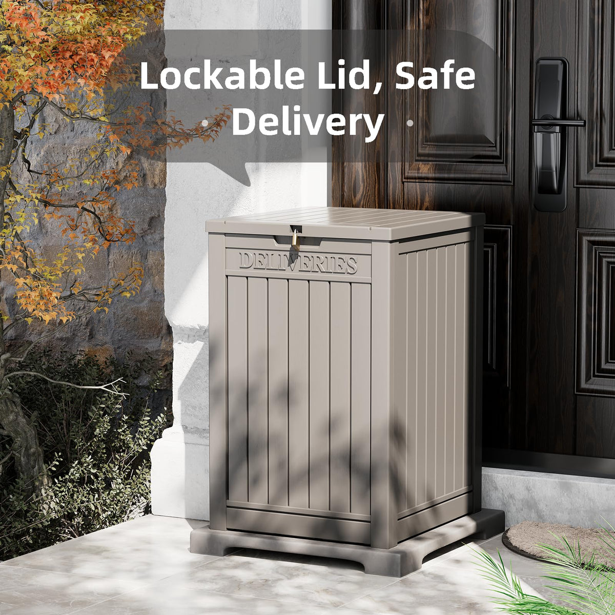 LHBGO Package Delivery Box for Outside, 48 Gallon Storage with Lockable Secure, Large Double Wall Resin Outdoor Package Delivery Waterproof Deck