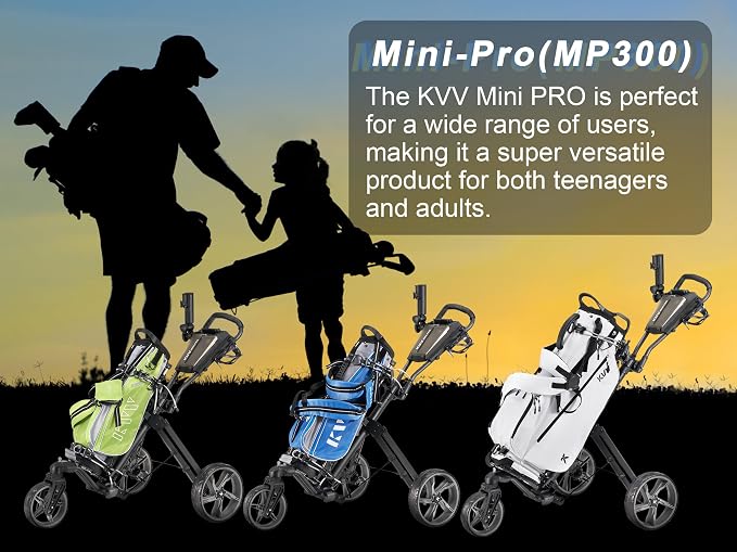 KVV Mini-Pro Deluxe Golf Cart for All Age Groups,Golf Push Cart with Adjustable Upper Bracket, 360 Swivel Front Wheel, Ultra-Compact Size(Charcoal)