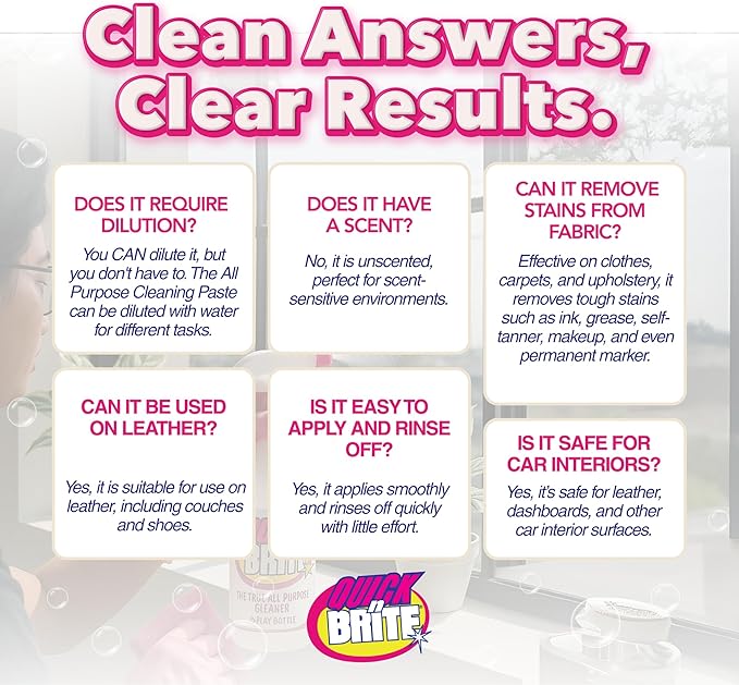 Quick 'n Brite All Purpose Cleaning Paste – Miracle Cleaner for Tough Stains | Eco-Friendly, Non-Toxic, Pet-Safe | Multi-Surface Stain Remover | Made in USA, 12oz (Pack of 2)