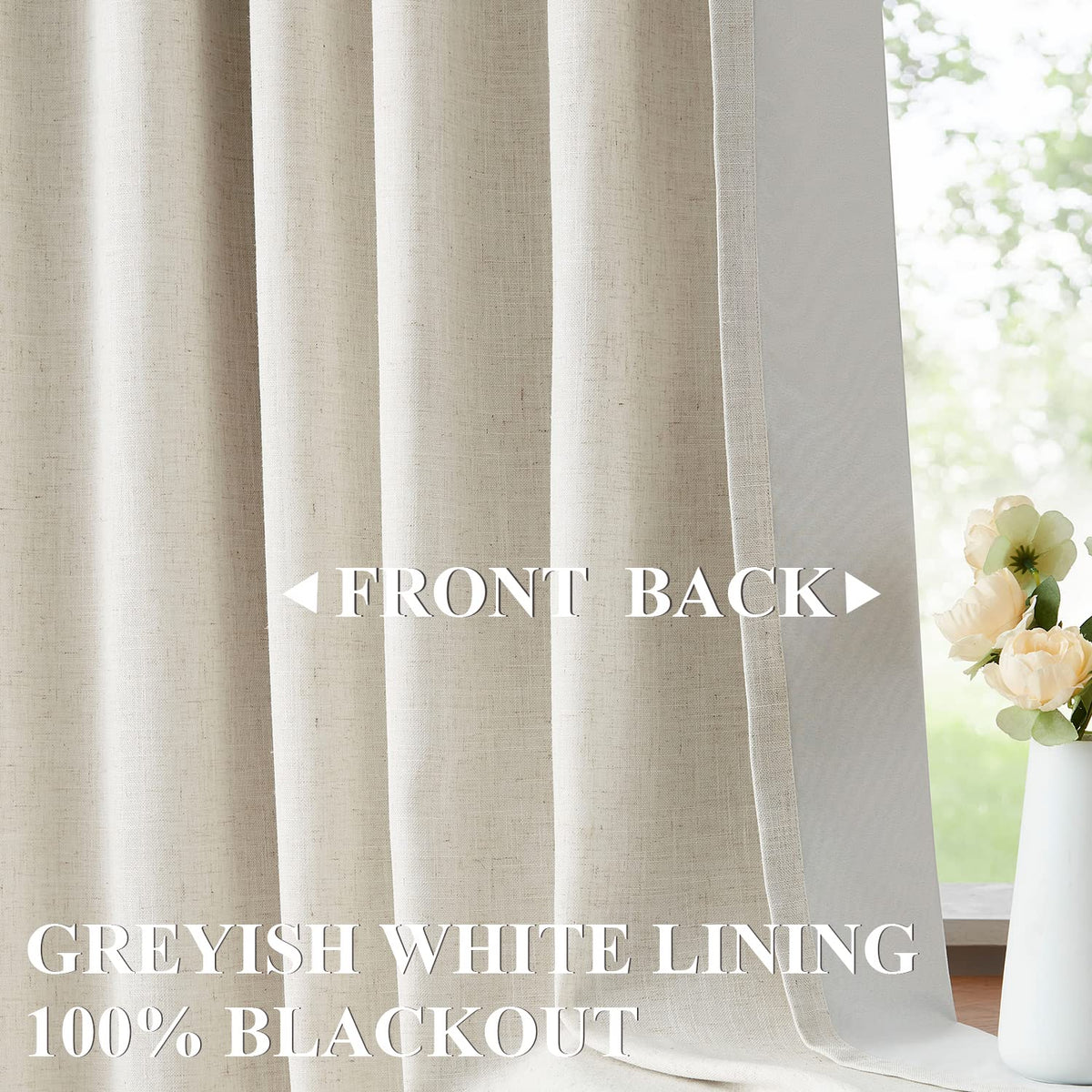 Vision Home Natural Pinch Pleated Full Blackout Curtains Linen Blended Room Darkening Window Curtains 90 inch for Living Room Bedroom Thermal Insulated Pinch Pleat Drapes with Hooks 2 Panel 40"Wx90"L
