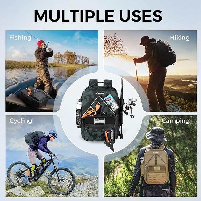 KastKing KarryAll KastMate Fishing Tackle Backpack,Water-Resistant Tackle Bag With 2 Rod Holders,Fishing Gear and Equipment With Large Gear Storage,Black Camo