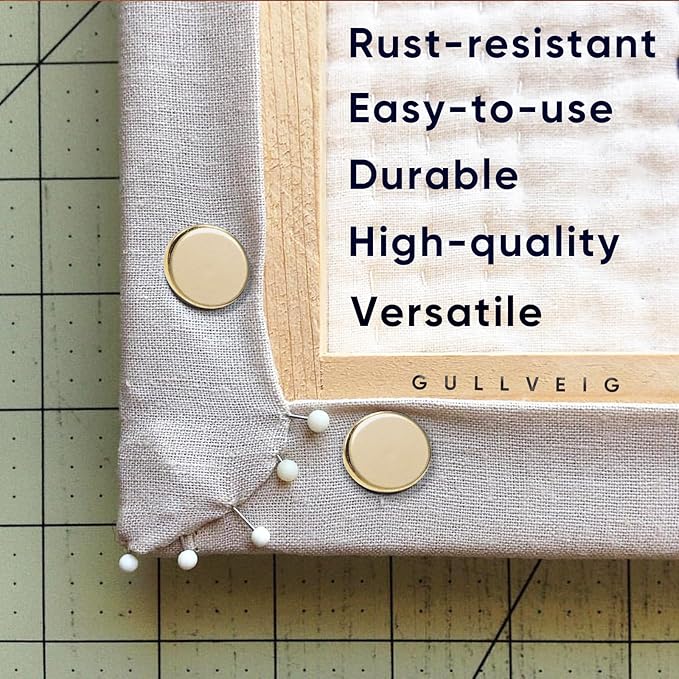 Gullveig Golden Push Pins and Thumb Tacks: Heavy Duty Flat Upholstery, Long Carpet Tacks, and Decorative Nails for Wood and Fabric, 50 Count