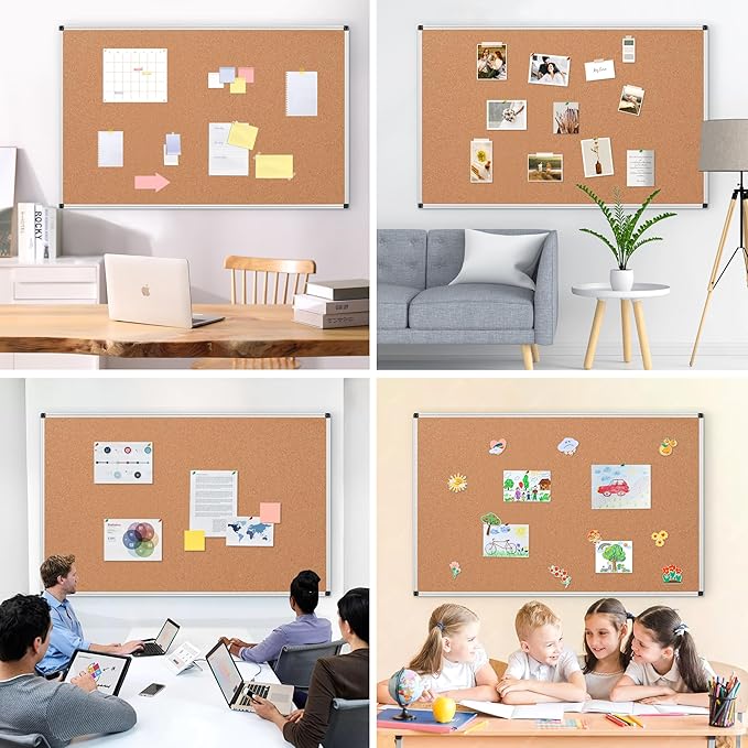 Board2by Extra Large Cork Bulletin Board 60" X 36", Silver Aluminum Framed 5'x3' Corkboard for Wall, Wall Mounted Notice Pin Board with 18 Push Pins for School, Home & Office