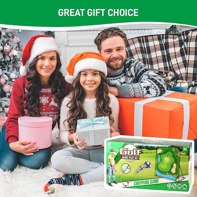 Golf Chipping Game with Stand,Upgrade 54"x 54" Golf Hitting Mat and Practice Set with Sticky Balls Perfect for Backyard Indoor Outdoor Family Battle Game,Christmas Ideal Gifts for Kids Adults (Green2)