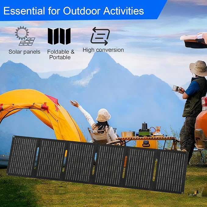 60W Portable Solar Panels Chargers with PD3.0 USB-C,USB-A,DC Ports for Hiking,Camping,Backpacking,IP65 Waterproof Small Folding Solar Charger for Phone,Tablets,Power Bank