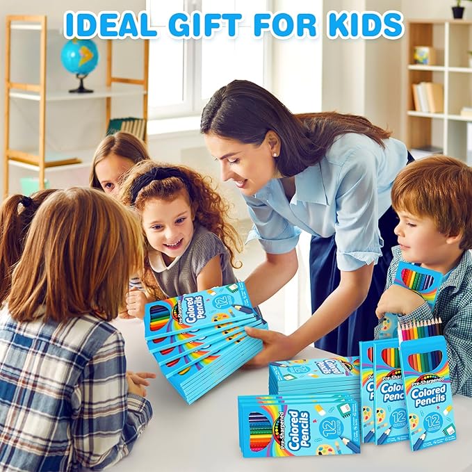 V-Opitos 168 Count Colored Pencils for Kids, 14 Pack Bulk Colored Pencils in 12 Colors, Pre-sharpened Coloring Pencils, Ideal School Supplies & Classroom Prizes, Kids Party Favor