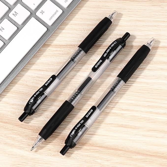 EYEYE G-103 Retractable Gel Pens Black 0.7mm, 25 Pack Medium Point Gel Ink Pens Quick Drying, 0.7 mm Fine Piont Ballpoint Pen Smooth Writing for Office School Supplies