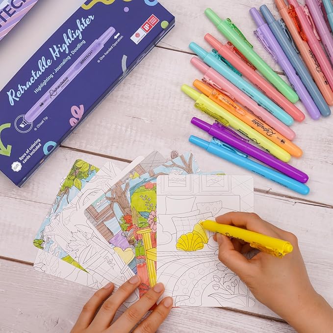 WRITECH Retractable Highlighters Assorted Colors: 18ct Aesthetic Highlighter Markers with Gift Case Multicolor Ink Chisel Tip No Smear for Highlighting Journaling Coloring Bible