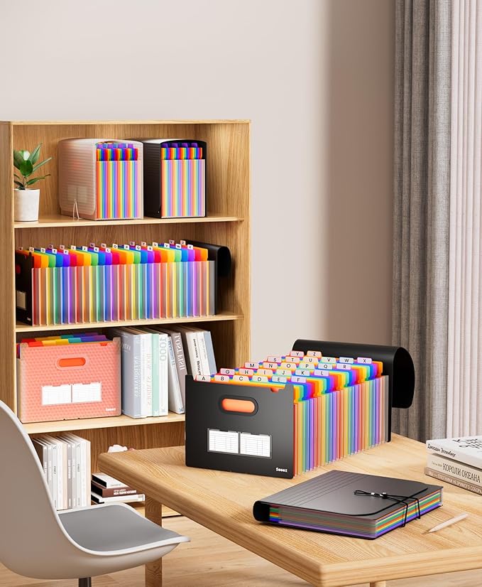 Sooez 26-Pocket Accordion File Organizer, Upgraded Expanding File Folder with Unobstructed A-Z Tabs, Premium Bill Tax Receipt Document Organizer Storage for Letter/A4 Size Paper, School Office & Home