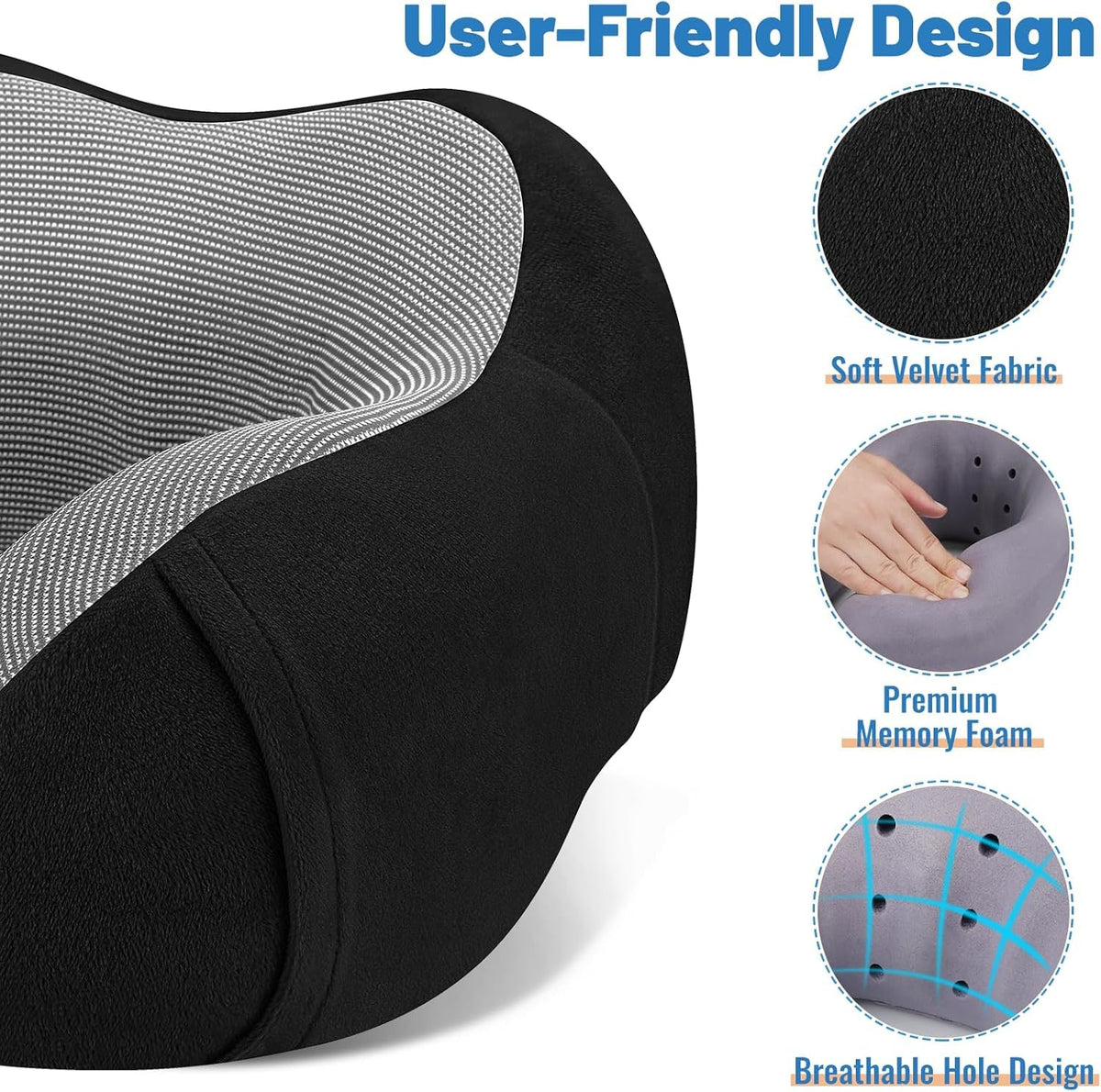 CloudBliss Travel Pillow Premium Memory Foam, Comfortable & Supportive Neck Pillow, Sleeping Neck Pillows for Travel, Airplane Pillow for Sleeping Airplane, Car, Office and Home(Black)