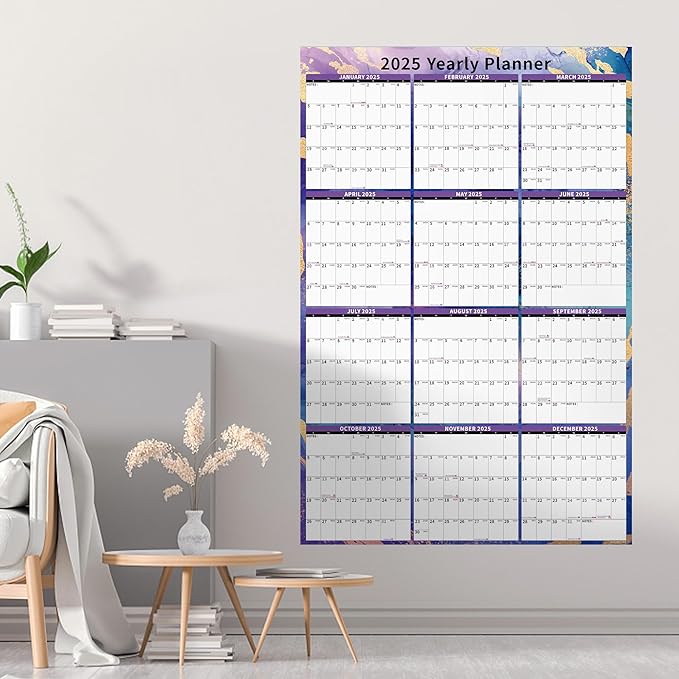 Ospelelf Large Dry Erase Calendar for Wall - 32'' x 48'' Vertical Calendar Laminated Yearly Family Calendar for Office, Use Jan 2025 - Dec 2026 (Marble)