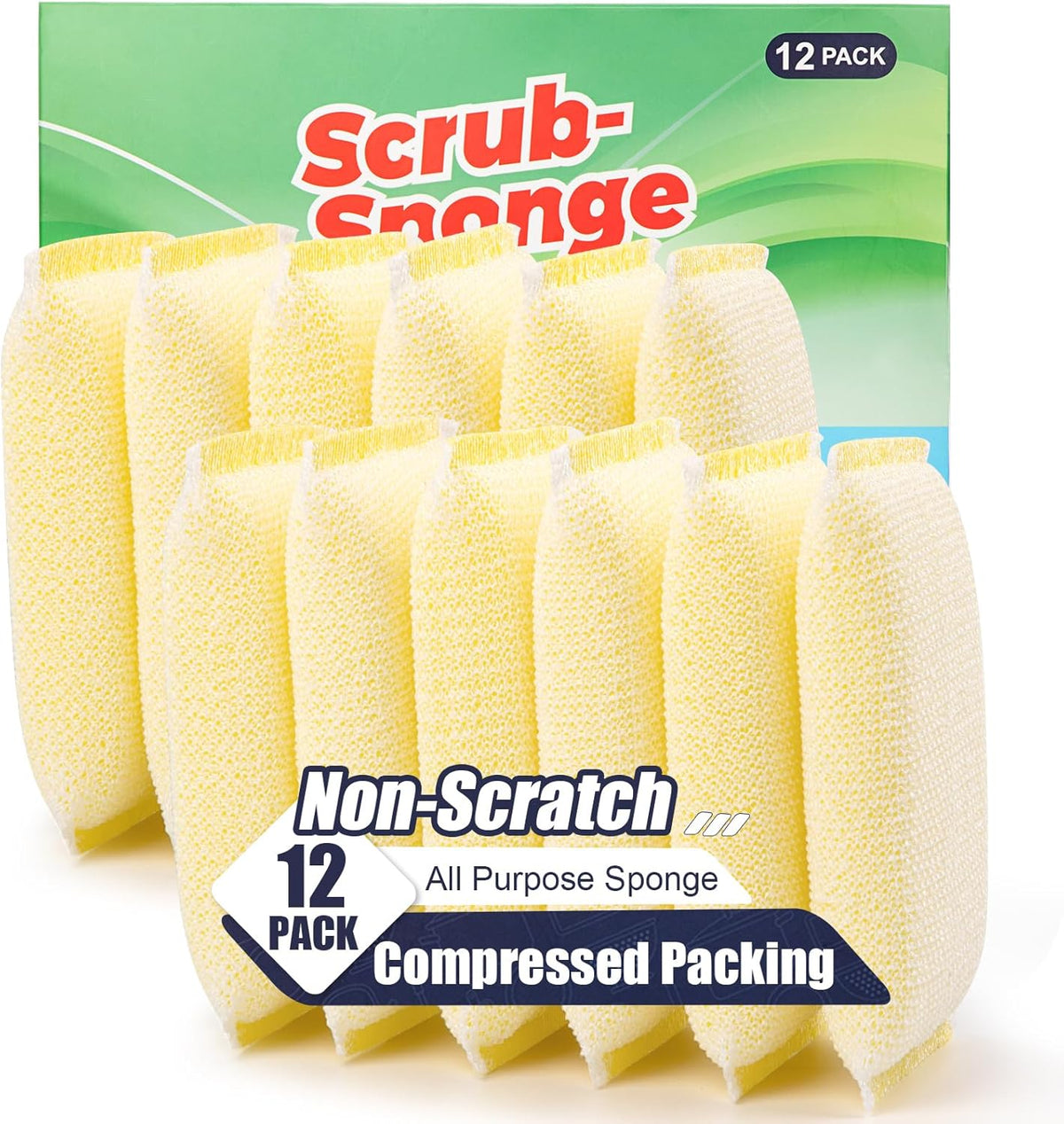All-Purpose Non Scratch Spongesï¼Sponges Kitchen for Washing and Cleaning Dishes, Non-Stick Cookware,Premium Scrub and Scrubbersï¼Cleaning of Kitchen, Bathroom,and Household,12Pad