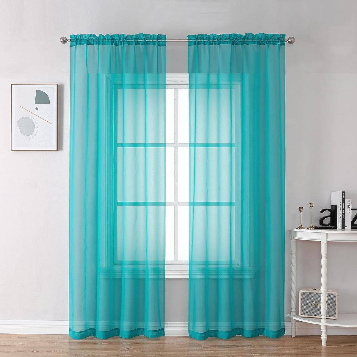 Chyhomenyc Turquoise Sheer Curtains 72 Inch Length 2 Panels, Light Filtering Soft Airy Rod Pocket Voile Window Curtain Drapes for French Door Bedroom Living Room, Each 42Wx72L Inches