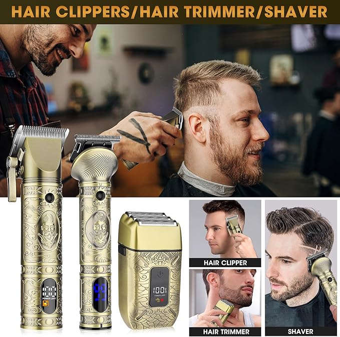 RESUXI Professional Hair Clippers for Men Electric Razor Shavers Nose Hair Trimmer and Detail Trimmer 5 Pcs Set,Cordless Beard Trimmer Barber Clippers for Hair Cutting Mens Grooming Kit