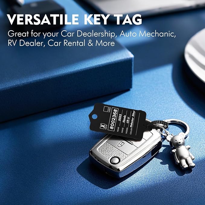 200 Car Key Tags with Labels Plastic Car Dealership Key Tags Self Locking Automotive Identifiers Blank Shop Labels with One Pen (Black)