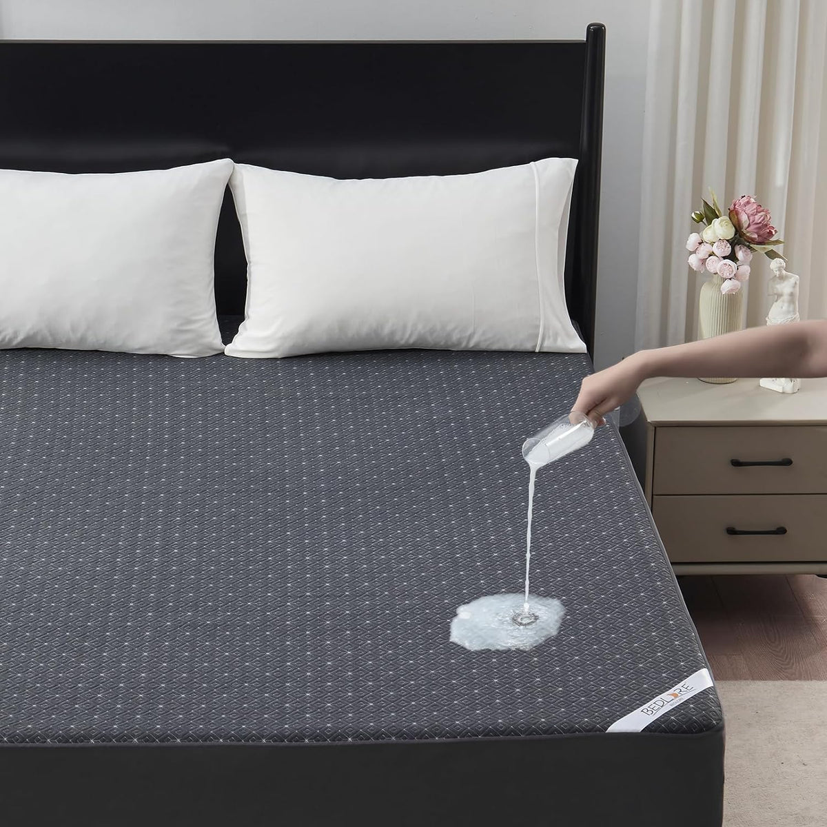 BEDLORE Queen Mattress Protector, Waterproof Noiseless Mattress Cover with Deep Pocket for 6-18 inches Mattress, Soft Breathable Mattress Pad Machine Washable (Dark Gray)