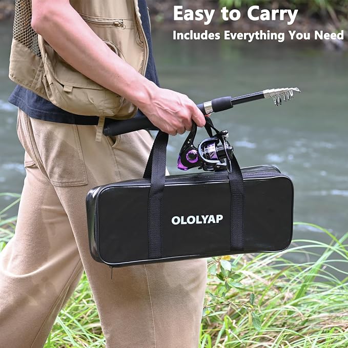 Fishing Pole Combo 2PCS Telescopic Fishing Rod and Aluminum Reel Combos with Carrier Bag Sea Saltwater Freshwater Fishing Rod Reel Kits