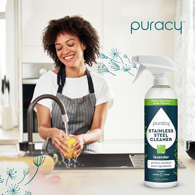Puracy Stainless Steel Cleaner, Natural Stainless Steel Sink Cleaner, Stainless Steel Cleaner for Appliances, Sink Cleaner and Polish Kitchen Cleaner, Stainless Steel Refrigerator Spray (Lavender)